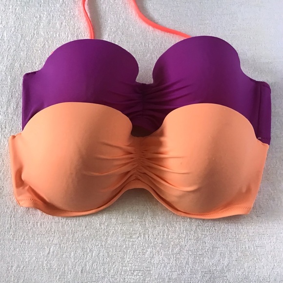 Victoria Secret 36 D Bikini Tops Underwire Bright Purple Neon Orange - Picture 2 of 7